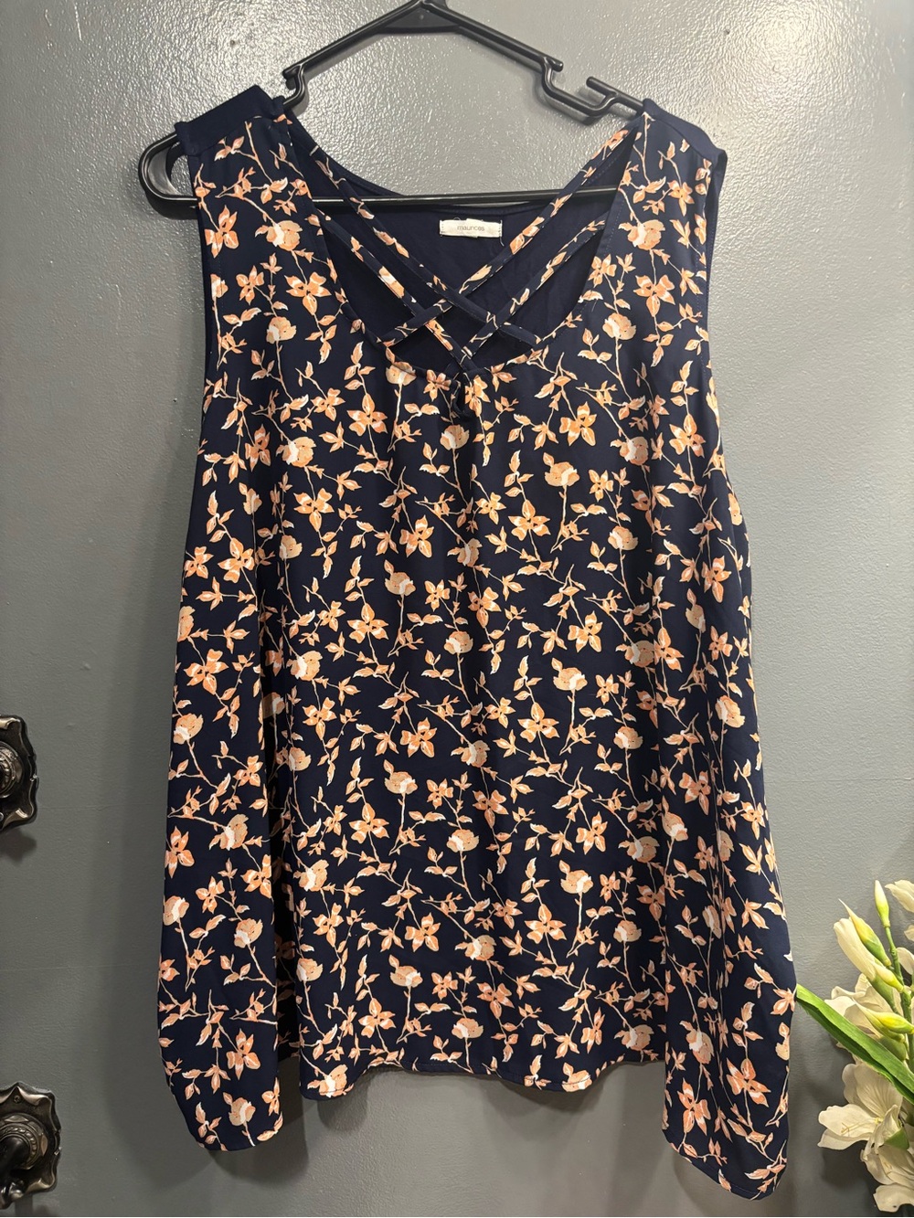 Maurices Navy Blue Floral Crisscross Tank Top